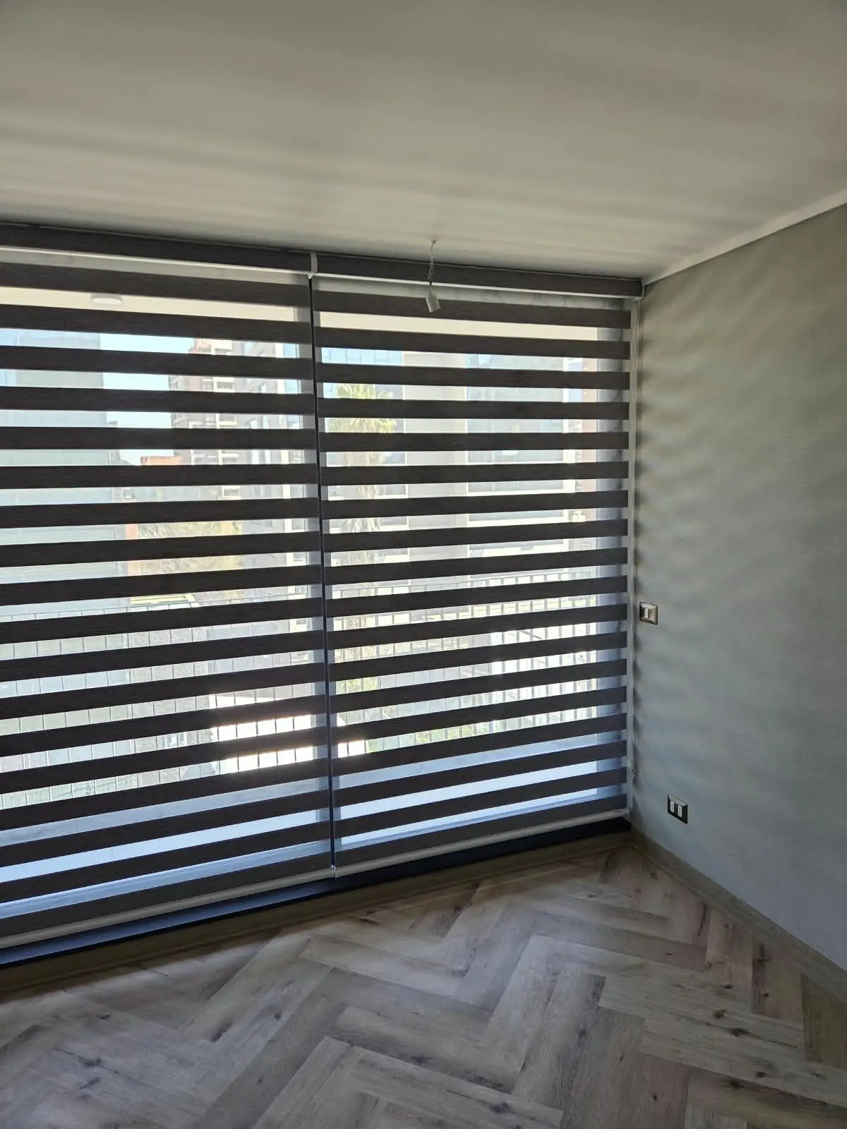 Cortina roller duo zebra instalada en un living